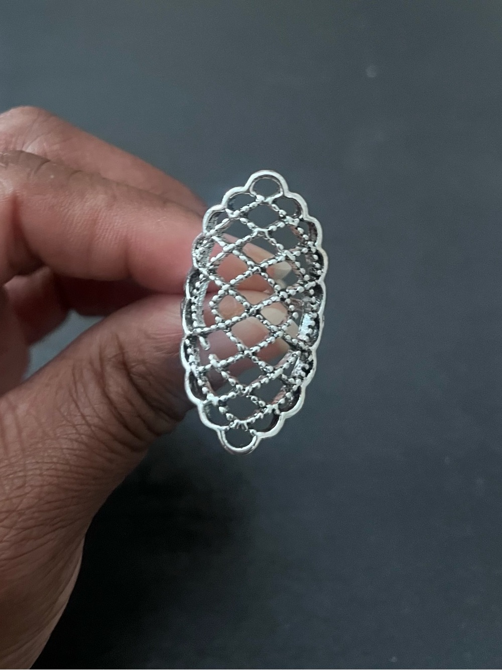 Silver Filigree Oval Statement Ring size 8 - Silver